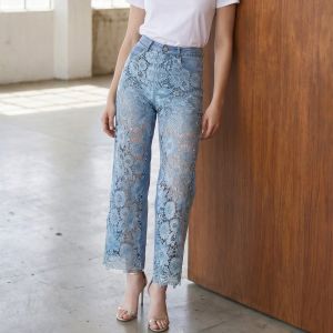 Camilla Floral Lace Illusion Denim Trousers