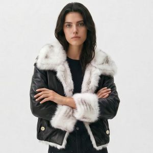 Reversible Black Faux Leather Coat with Faux Fur & Cuffs Winter Jacket