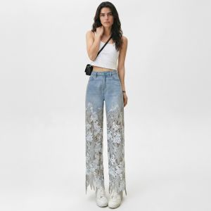 Lace Patchwork Wide Leg Jeans