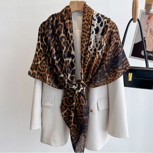 Mixed Leopard Print Square Cotton Scarf