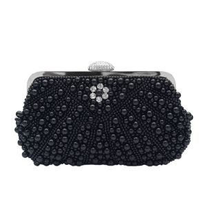 031258 Crystals and pearl bag in Black