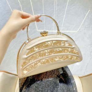 Arc Evening Bag with Handle and Crystal Clasp