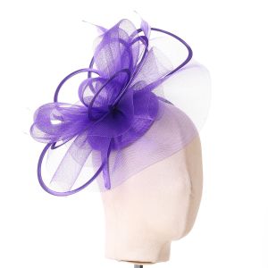 Purple Delicate Mesh Loops and Feather Fascinator
