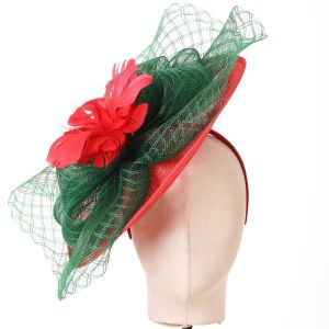 Ethereal Aviary Large Fascinator in Red Green Mix