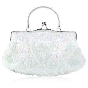 Vintage Veaded Vlutch Vag with Handle in White