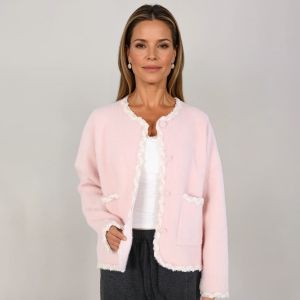 Soft Boucle Trim Fuzzy Cardigan