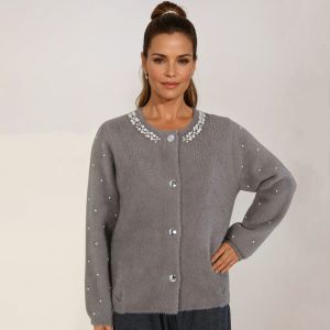 Elegant Pearlies Embellished Sleeves Soft Cardigan
