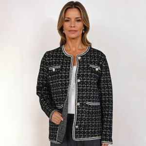 Soft Tweed-Style Cardigan with Contrast Trim