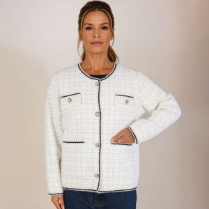Soft Tweed-Style Cardigan with Contrast Trim