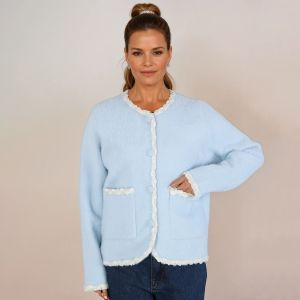 Soft Boucle Trim Fuzzy Cardigan