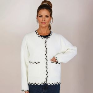 Soft Boucle Trim Fuzzy Cardigan