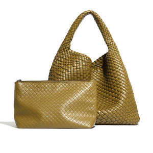 Olive/Mustard Weave Tote Bag with Matching Clutch