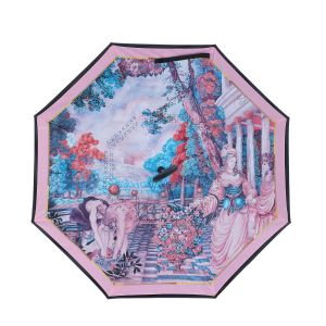 Rococo Garden Print Upside Down Umbrella in Pink