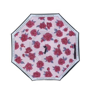 Rose Print Upside Down Umbrella in Pink