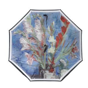 Blue Vase with Gladioli Print Upside Down Umbrella