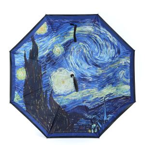 Starry Night Art in the Rain Upside Down Umbrella