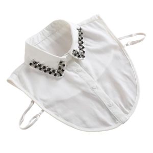 White Detachable Collar with Black Rhinestone