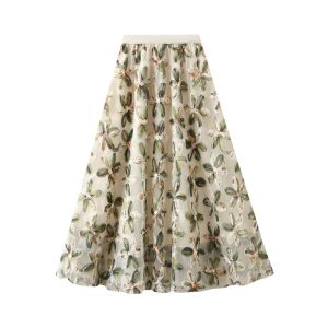 Floral Sequins Skirt in Karki Green 