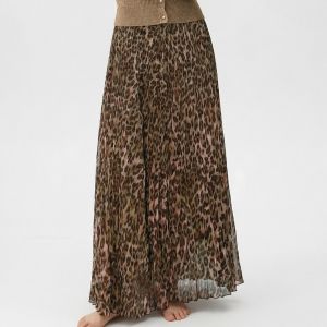 Leopard Print Pleated Maxi Skirt