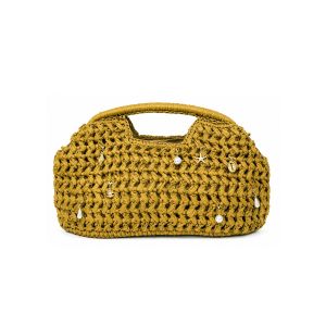 Straw Summer Tote Bag with Starfish and Pearl Charms