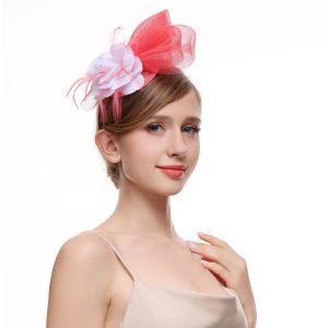 Coral Mesh Fascinator with White Flower