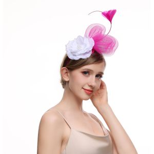 Flower and Feather Heart Fascinator in Fuchsia