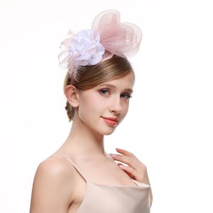 Black/White Mesh Fascinator with White Flower