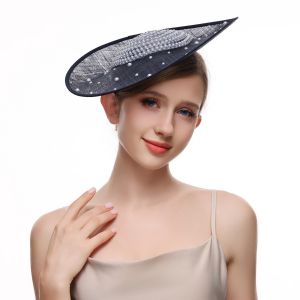 Elegant Pearl Embellished Fascinator in Navy TGHW435