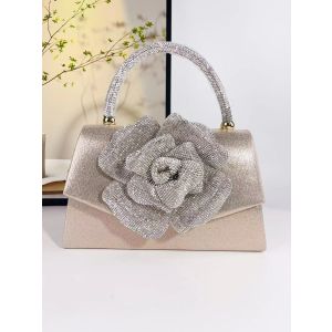 Rhinestone Rose Flower Evening Bag in Champagne