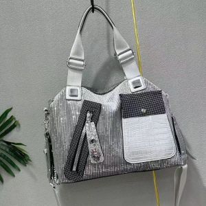 Sparkle and Croc Shoulder Bag in Silver 60525
