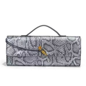 Silver Snakeskin Detail Bag with Gold Knot