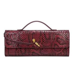 Burgundy Snakeskin Detail Bag with Gold Knot