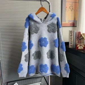 3D Floral Knitted Hoodie Sweater