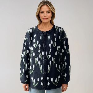 Black & White Snowdrops Knit Cardigan