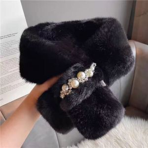 Faux Fur Collar Scarf with Pearl Detailing