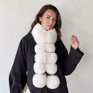 Luxury Faux Fur Snood Scarf with Pom Poms