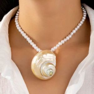 Ivory Pearlies Beaded Necklace with Shell Pendant