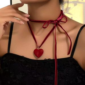 Velvet Choker Necklace with Red Heart