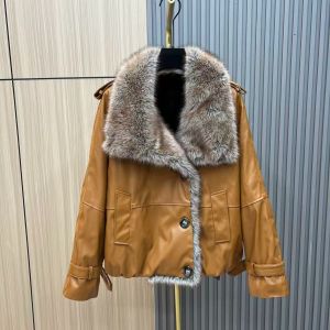 Luxury Faux Fur Trim PU Leather Jacket