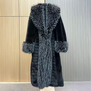 Black Faux Fur Long Coat with Faux Fur Collar & Cuffs