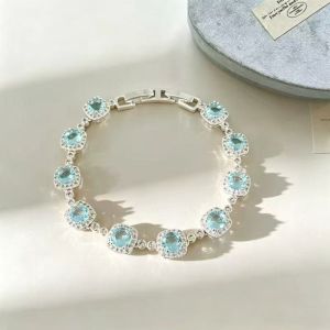 Elegant Aqua Blue Crystal Halo Bracelet