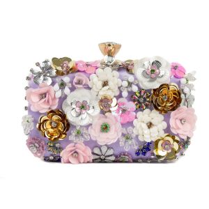 Lilac Floral Embellished Clutch Evening Bag