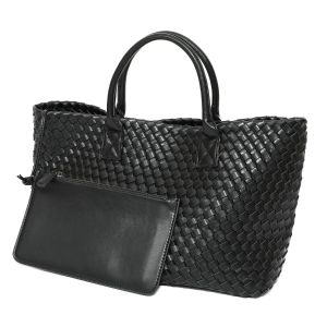 Black Luxury Woven Tote Bag with Purse Bag