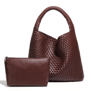 Chocolate Weave Tote Bag with Matching Clutch
