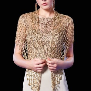 Gold Beaded Mesh Evening Shawl