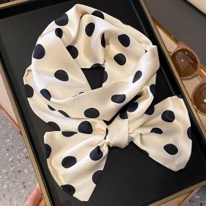 Black & White Polka Dot Silk-Feel Neck Scarf