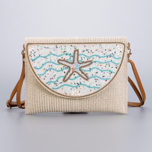 Starfish Beaded Straw Clutch Bag