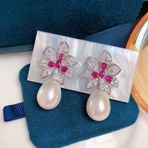 Silver Pearl Drop Earrings with Sparkling Accents