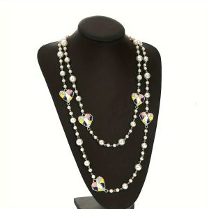 Ivory Playful Pearlies and Enamel Heart Necklace