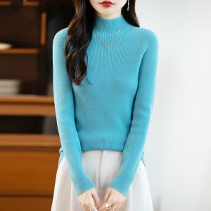 Soft Knit Mock Neck Plain Ribbed Sweater